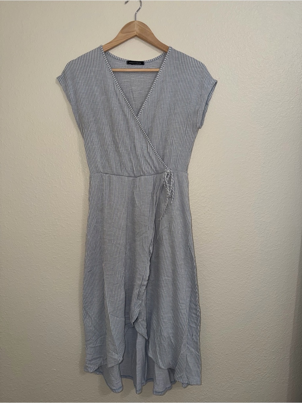 Caution To The Wind Blue and White Striped Wrap High-Low Dress